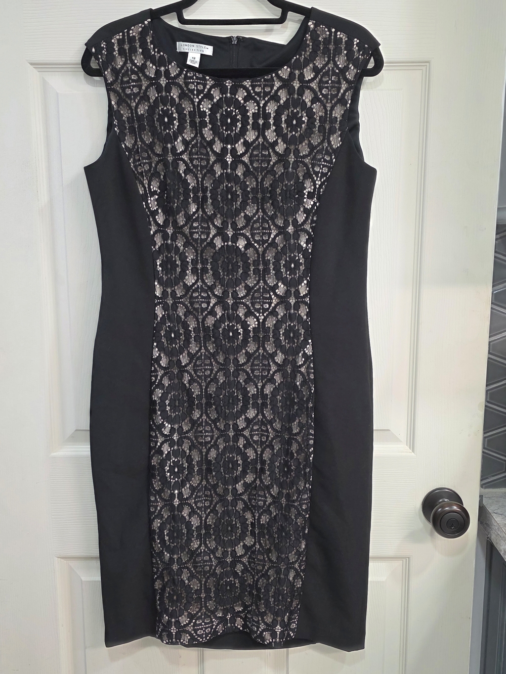 London Style Collection Black and Nude Lace-Panel Sheath Dress